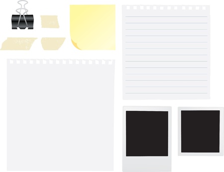 notes, tape, plain paper and notes for scrpbook or sketchbook as vectorsのイラスト素材