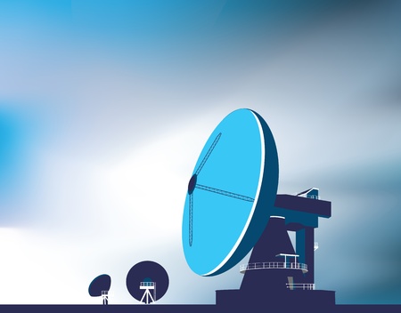 communication huge satellite dishes used to look into space and communicate with satelitesのイラスト素材