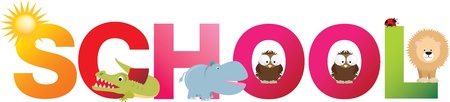 The word school made up from alphabet cartoon letters with matching animals and objectsのイラスト素材