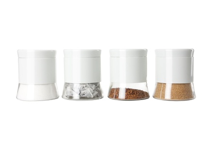 Tea, coffee and sugar isolated on a white backgroundの写真素材