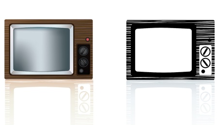 retro funky wooden tv in colour and black and white illustrationのイラスト素材