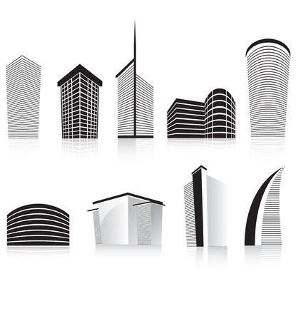 silhouettes of generic modern city office skyscrapers and headquarters buildingsのイラスト素材