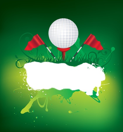 Golf ball and flacks on grunge style design Background uses gradient meshの写真素材