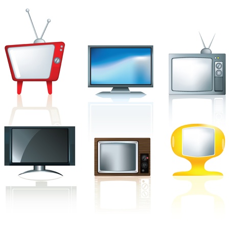illustration of a set of diferent types of tv on a white background uses gradient meshの写真素材