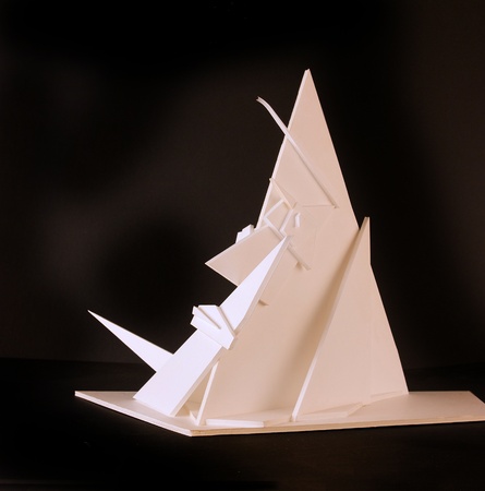 abstract modern sculpture based on a cubist face made from foam boardの写真素材
