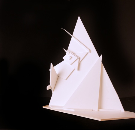 abstract modern sculpture based on a cubist face made from foam boardの写真素材