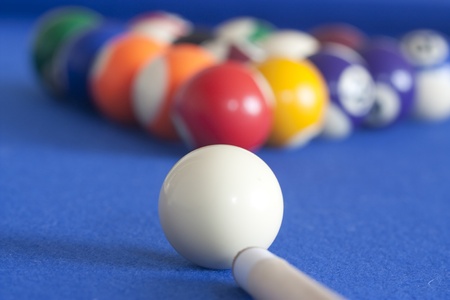 cue ready to play a game of pool and begin gameの写真素材