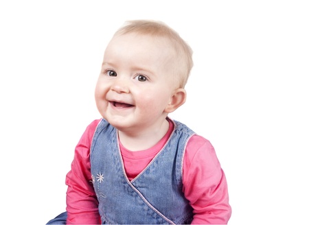 Baby girl age 1 isolated on a white backgroundの写真素材
