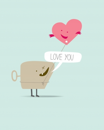 love you valentines cute manga monster card with cartoon charactersのイラスト素材