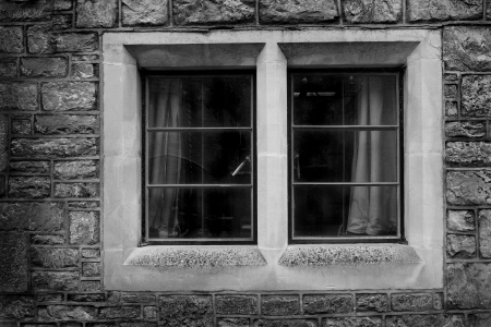window frame with grey slab brickwork surroundの写真素材