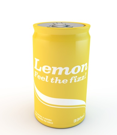 can of yellow lemon fizzy drink isolated on a white backgroundの写真素材