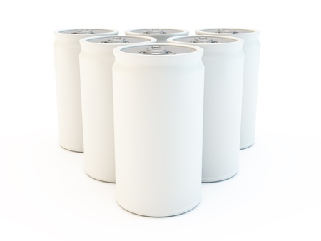 Soda fizzy cans of drink, six pack on a white backgroundの写真素材