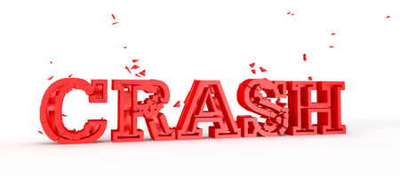 bright red text or word reprtesenting crash shattering into piecesの写真素材