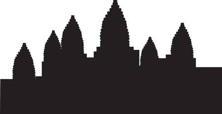 black silhouette angkor wat illustrationのイラスト素材