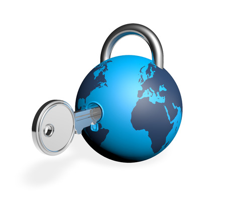3d render concept of unlocking earths potential or securityの写真素材