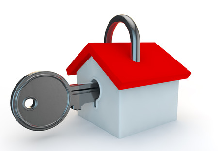 3d render of a key unlocking a homeの写真素材