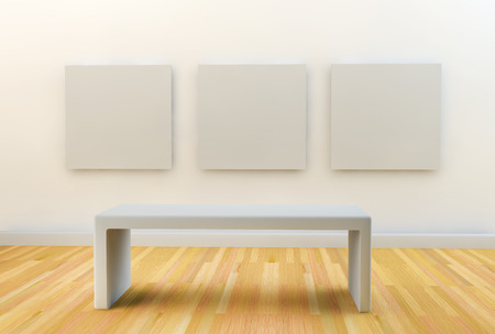 empty gallery or studio space with templates for art on white wallの写真素材