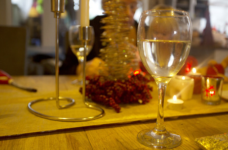 with tealights and candles and table decorationsの写真素材