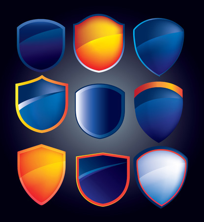 illustration of a collection of buttonsm badges and shield iconsの写真素材