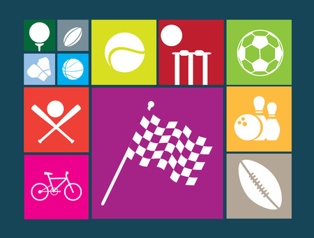 flat colour button sports ball series on coloured square backgroundの写真素材