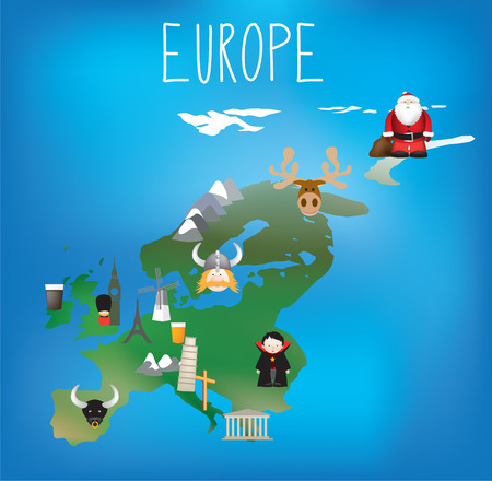Detailed map of Europe in a child freindly styleの写真素材