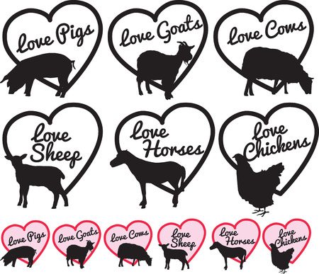 vector clip-art images of cows, chickens, goats, horses, sheep and pigsのイラスト素材