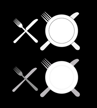 illustration of dinner items on black backgroundのイラスト素材