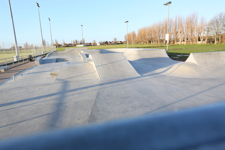 public skatepark in harwich, essex. For bikes, scooters and skateboards. Concrete.の写真素材