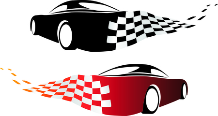 Vector illustration of a car sliding or drifting on a white background with checkered flagのイラスト素材
