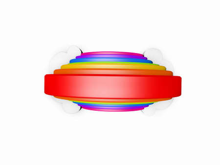 3D RENDER ILLUSTRATION OF A RAINBOW ON A WHITE BACKGROUND WITH CLOUDSの写真素材