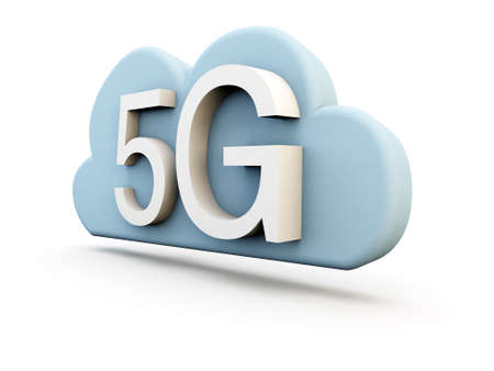 SUPER FAST 5G CONNECTION FONT ON A cloud on a white background 3d renderの写真素材