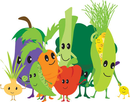 Cartoon vector kawaii cute and funny veg, characters isolated on white backgroundのイラスト素材
