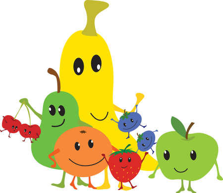 kawaii themed minimalist style set of cartoon fruit isolated on a white backgroound onのイラスト素材