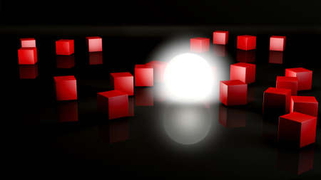 3d  render concepts for alone in the dark or standing out from the crowd on a black backgroundの写真素材