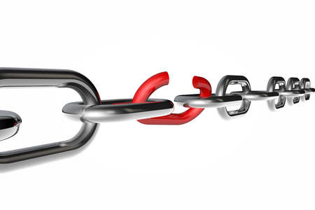 3d  render concepts of a broken chain isolated on a white backgroundの写真素材