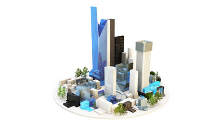 3d render concept of a modern architecture generic city in any country on a white backgroundの写真素材