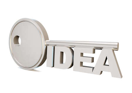 3d render of a key unlocking or locking an idea or concept on whiteの写真素材