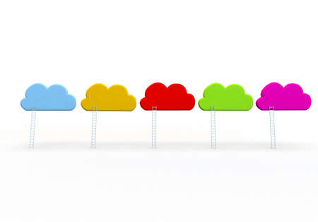 3d  render concepts oF clouds with ladders to show the challenge ahead on whiteの写真素材