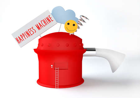 3d render of an industrial child friendly kawaii inspiredhappiness machine concept on white backgroundの写真素材