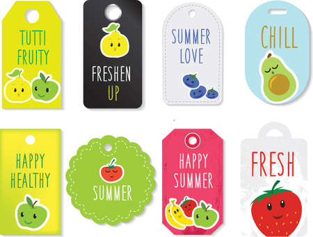 kawaii themed minimalist style set of lables with different healthy eating messages onのイラスト素材
