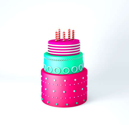 3d render illustration of a cake with 3 layers on a white backgroundの写真素材