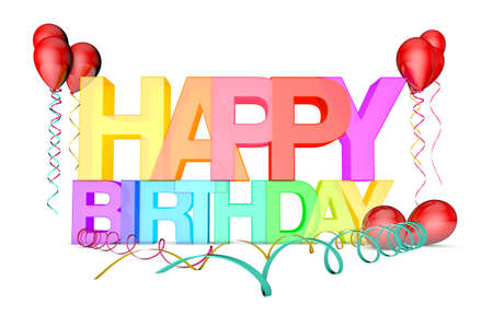 3d illustration render concept of a happy birthday message on a white backgroundの写真素材