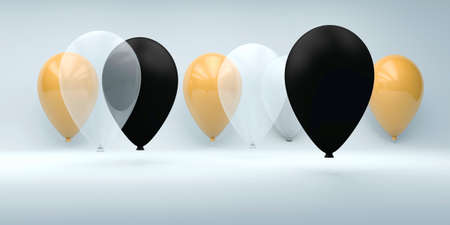 3d render illustration of a metallic balloons floating on a white backgroundの写真素材