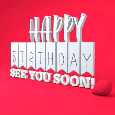 3d illustration render concept of a happy birthday message on a white backgroundの写真素材