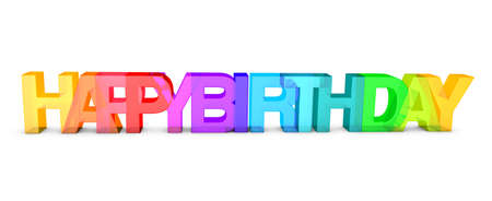 3d illustration render concept of a happy birthday font on a white backgroundの写真素材