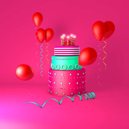 3d illustration render concepts of a happy birthday idea on pink backgroundの写真素材