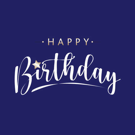 vector illustration of a happy birthday message in a script font on navy blue with gold and whiteのイラスト素材