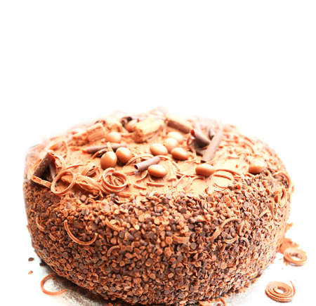 celebration and treat time with a big chocolate cake with choc swirlsの写真素材