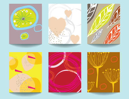 Brightly coloured abstract floral based scandinavian art templates with floral and geometric elements. Suitable for social media posts, mobile apps, banners design and web/internet ads as well as cards, invites, brochures and posters.のイラスト素材