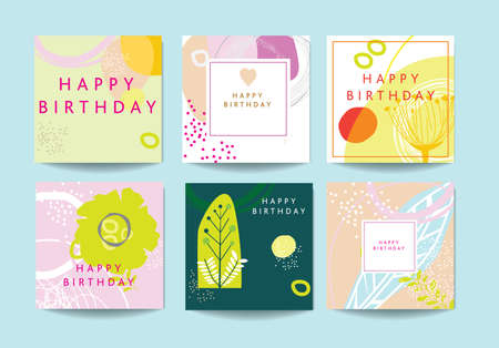 Modern abstract floral based scandinavian abstract art inspired cards with floral and geometric...